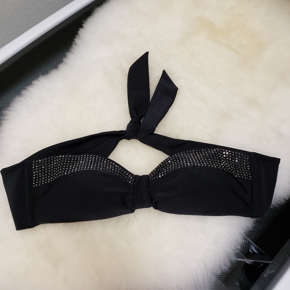 Kardashian Kollection Blk Rhinestone Swimwear Top - Picture 7 of 8